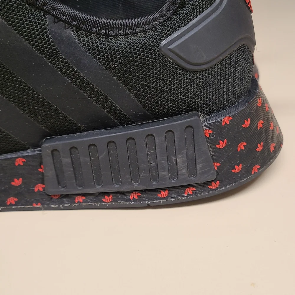 Adidas NMD R1 Black Scarlet Trefoil casual running sneakers size 13